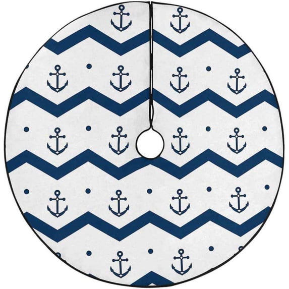 FMSHPON ChevronAnchors Xmas Christmas Tree Skirt Stand Mat for Holiday Party Decoration Indoor Outdoor 48 inches