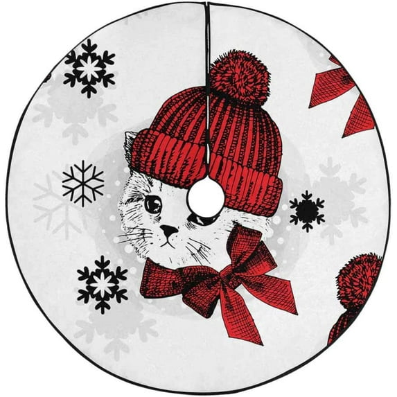 FMSHPON Christmas Cat Winter Snowflake Xmas Christmas Tree Skirt Stand Mat for Holiday Party Decoration Indoor Outdoor 48 inches