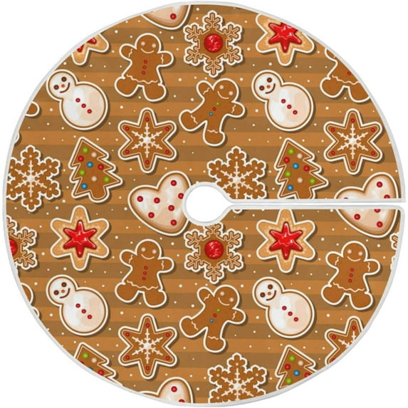 FMSHPON Christmas Gingerbread Cookies Snow Man Flakes Xmas Christmas Tree Skirt Stand Mat for Holiday Party Decoration Indoor Outdoor 36 inches