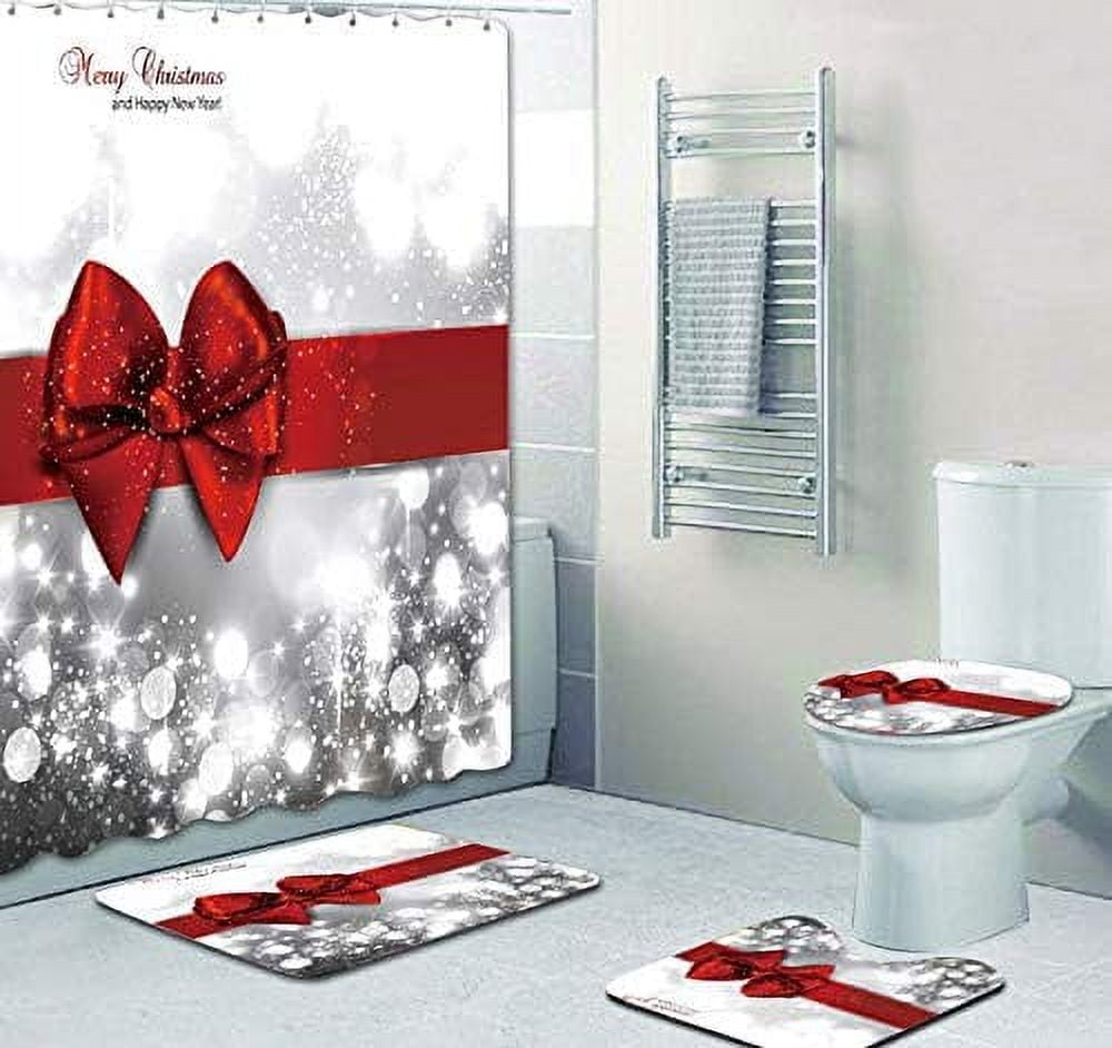 FMSHPON Christmas Red Bowknot 4 Piece Bathroom Set Shower Curtain Bath ...