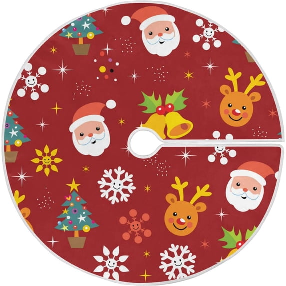 FMSHPON Christmas Reindeer Santa Pattern Xmas Christmas Tree Skirt Stand Mat for Holiday Party Decoration Indoor Outdoor 36 inches