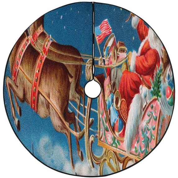 FMSHPON Christmas Santa Sleigh Village Xmas Christmas Tree Skirt Stand Mat for Holiday Party Decoration Indoor Outdoor 48 inches