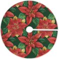 thumbnail image 1 of FMSHPON Christmas Star Poinsettia Flowers RedGreen Xmas Christmas Tree Skirt Stand Mat for Holiday Party Decoration Indoor Outdoor 48 inches, 1 of 6