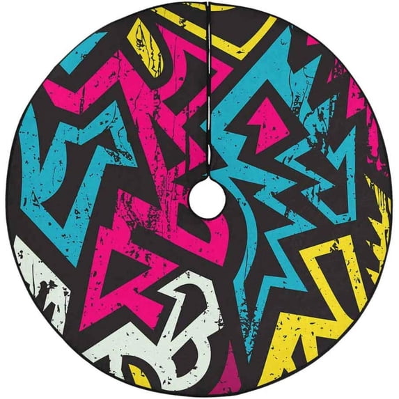 FMSHPON Colored Graffiti Geometric Xmas Christmas Tree Skirt Stand Mat for Holiday Party Decoration Indoor Outdoor 36 inches