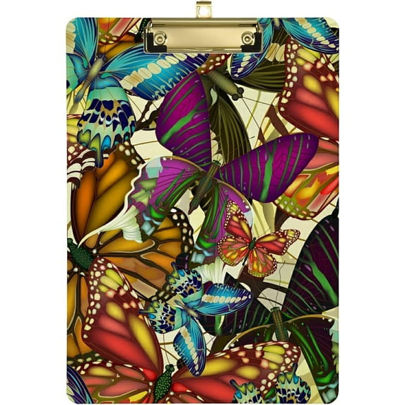 FMSHPON Colorful Butterfly Clipboard Hardboard Wood Nursing Clip Board and Pull for Standard A4 Letter 13x9 inches