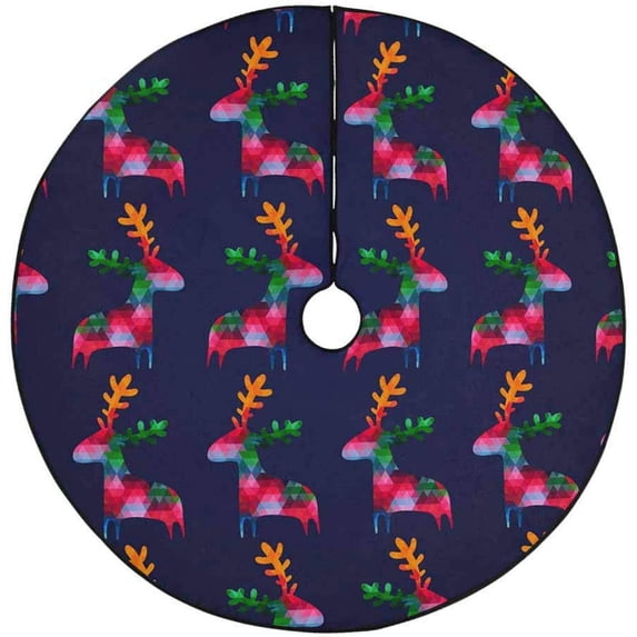 FMSHPON Colorful Deer Xmas Christmas Tree Skirt Stand Mat for Holiday Party Decoration Indoor Outdoor 48 inches
