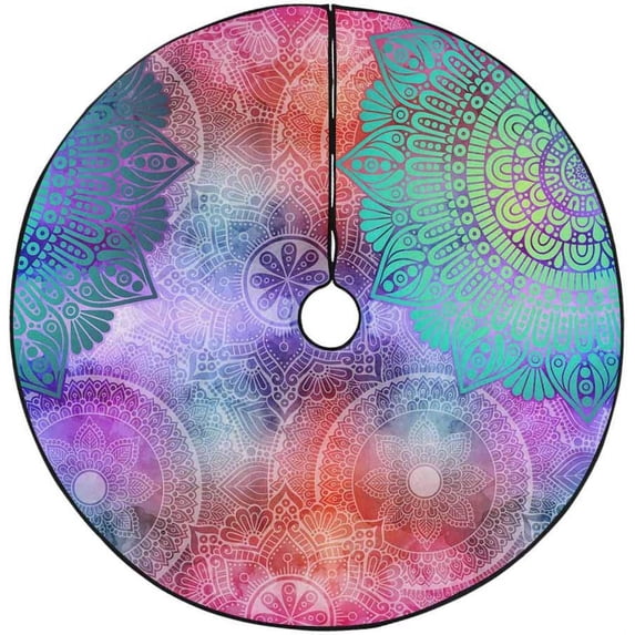 FMSHPON Colorful Lotus Mandalas Vintage Xmas Christmas Tree Skirt Stand Mat for Holiday Party Decoration Indoor Outdoor 36 inches