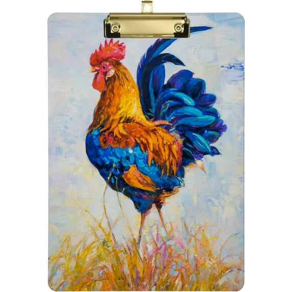 FMSHPON Colorful Rooster Clipboard Hardboard Wood Nursing Clip Board and Pull for Standard A4 Letter 13x9 inches