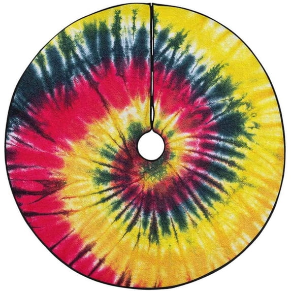 FMSHPON Colorful Tie Dye Yellow Red Xmas Christmas Tree Skirt Stand Mat for Holiday Party Decoration Indoor Outdoor 48 inches