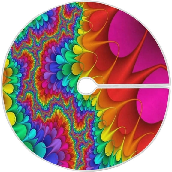 FMSHPON Colorful Unique Tie Dye Art Meet Rainbow Flower Xmas Christmas Tree Skirt Stand Mat for Holiday Party Decoration Indoor Outdoor 48 inches