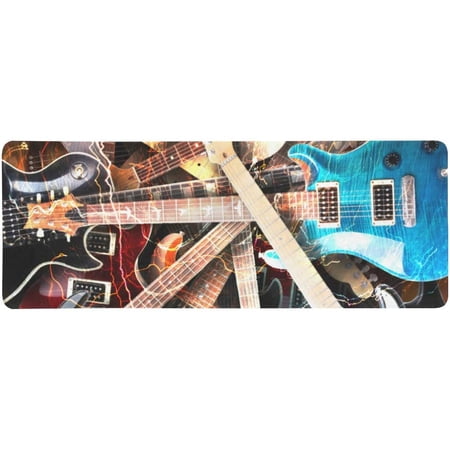 FMSHPON Cool Electric Guitar Surrounded with Lightnings Extra Extended Large Gaming Mouse Pad Mat Desk Pad Keyboard Mat 31.5x12 inch