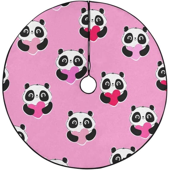 FMSHPON Cute Cartoon Heart Panda Xmas Christmas Tree Skirt Stand Mat for Holiday Party Decoration Indoor Outdoor 48 inches