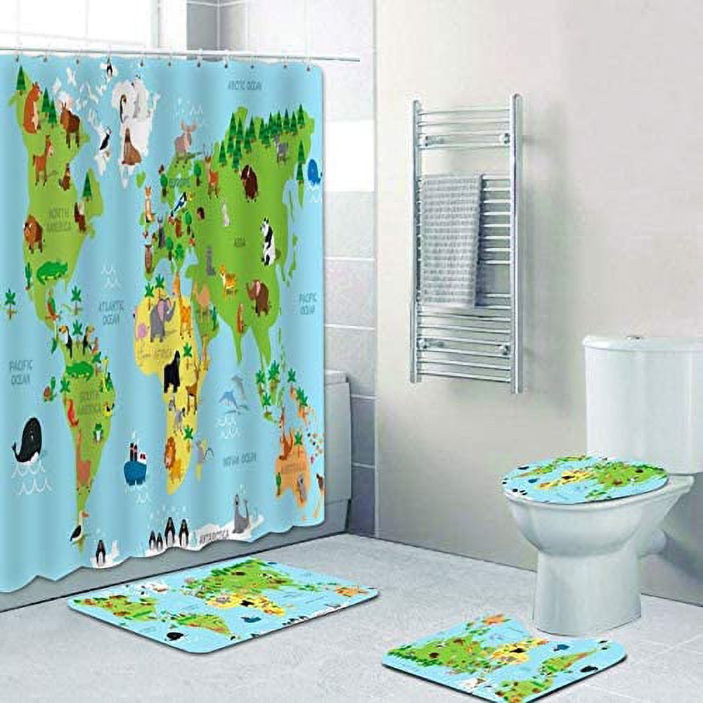 FMSHPON Cute Cartoon Map of The World Kids World Map 4 Piece Bathroom ...