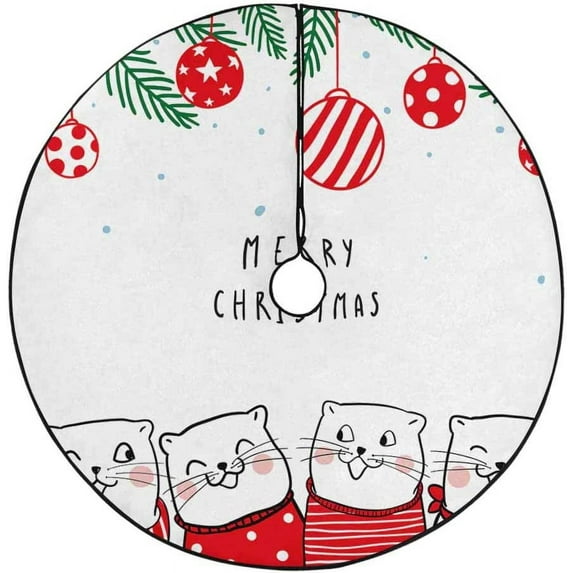 FMSHPON Cute Cat Christmas Xmas Christmas Tree Skirt Stand Mat for Holiday Party Decoration Indoor Outdoor 36 inches