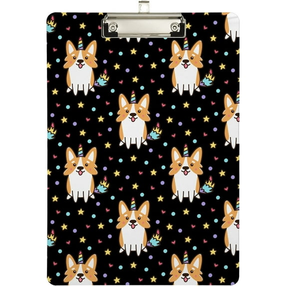 FMSHPON Cute Corgi in Unicorn Horn Stars Floral Clipboard Hardboard Wood Nursing Clip Board and Pull for Standard A4 Letter 13x9 inches