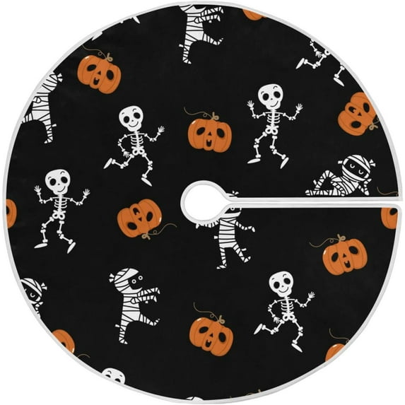 FMSHPON Cute Dancing Skeleton Xmas Christmas Tree Skirt Stand Mat for Holiday Party Decoration Indoor Outdoor 36 inches