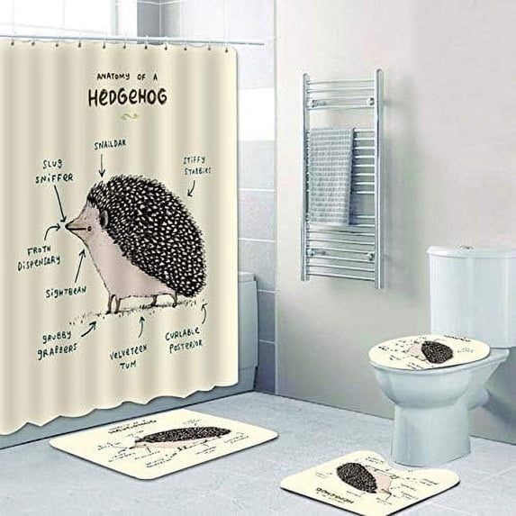 FMSHPON Cute Hedgehog Hedgehog Hug Valentine Xmas Gift 4 Piece Bathroom Set Shower Curtain Bath Rug Contour Mat and Toilet Lid Cover