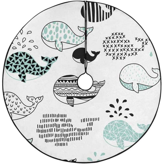 FMSHPON Cute Whales Pattern Xmas Christmas Tree Skirt Stand Mat for Holiday Party Decoration Indoor Outdoor 36 inches
