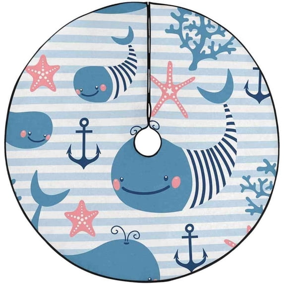 FMSHPON Cute Whales Sea Ocean Xmas Christmas Tree Skirt Stand Mat for Holiday Party Decoration Indoor Outdoor 48 inches