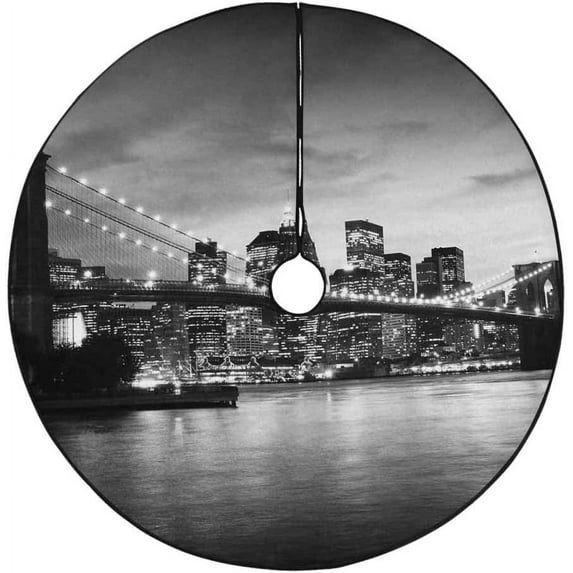 FMSHPON Dask Brooklyn Bridge Xmas Christmas Tree Skirt Stand Mat for Holiday Party Decoration Indoor Outdoor 48 inches