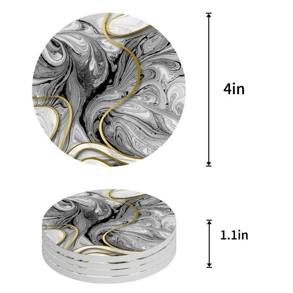 FMSHPON Decorative Poster Set of 4 Round Coaster for Drinks, Absorbent Ceramic Stone Coasters Cup Mat with Cork Base for Home Kitchen Room Coffee Table Bar Decor