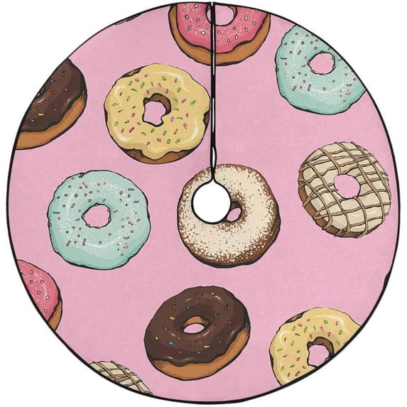 FMSHPON Donut Vector Xmas Christmas Tree Skirt Stand Mat for Holiday Party Decoration Indoor Outdoor 36 inches