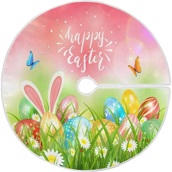 FMSHPON Easter Easter Theme Pattern Xmas Christmas Tree Skirt Stand Mat for Holiday Party Decoration Indoor Outdoor 36 inches