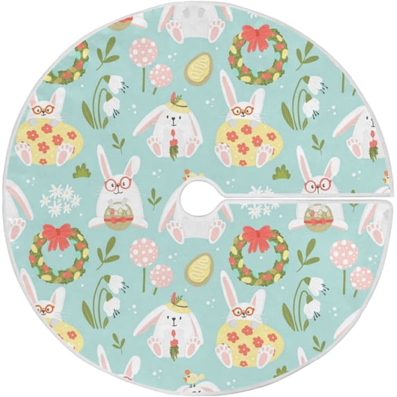 FMSHPON Easter Eggs Rabbits Xmas Christmas Tree Skirt Stand Mat for Holiday Party Decoration Indoor Outdoor 36 inches
