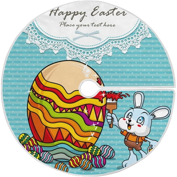 FMSHPON Easter Tree Skirt Colorful Eggs Bunny Xmas Christmas Tree Skirt Stand Mat for Holiday Party Decoration Indoor Outdoor 36 inches