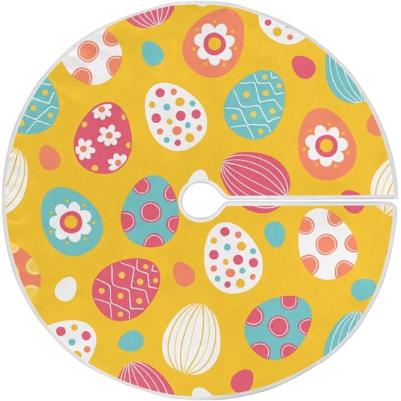 FMSHPON Easter Tree Skirt Colorful Eggs Bunny Xmas Christmas Tree Skirt Stand Mat for Holiday Party Decoration Indoor Outdoor 48 inches