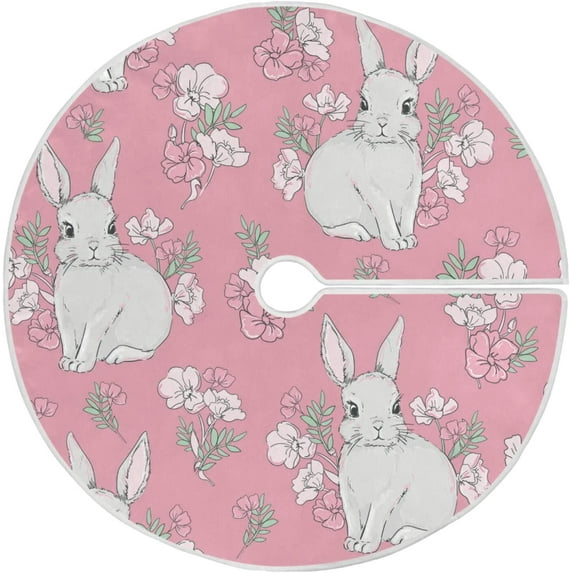 FMSHPON Easter Tree Skirt Colorful Eggs Bunny Xmas Christmas Tree Skirt Stand Mat for Holiday Party Decoration Indoor Outdoor 48 inches