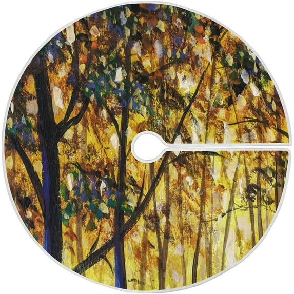 FMSHPON Fall Tree in Gold Orange Autumn Forest Xmas Christmas Tree Skirt Stand Mat for Holiday Party Decoration Indoor Outdoor 36 inches