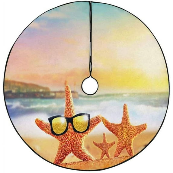 FMSHPON Family of Starfishes on The Summer Beach Xmas Christmas Tree Skirt Stand Mat for Holiday Party Decoration Indoor Outdoor 48 inches