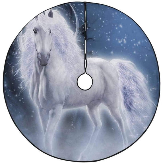 FMSHPON Fantasy Scenea White Unicorn Xmas Christmas Tree Skirt Stand Mat for Holiday Party Decoration Indoor Outdoor 48 inches