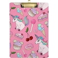 thumbnail image 1 of FMSHPON Fantasy Unicorn Cakes Donuts Pink Clipboard Hardboard Wood Nursing Clip Board and Pull for Standard A4 Letter 13x9 inches, 1 of 7