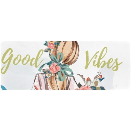FMSHPON Fashion Good Vibes Beautiful Girl with Watercolor Roses Extra Extended Large Gaming Mouse Pad Mat Desk Pad Keyboard Mat 31.5x12 inch