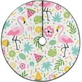 thumbnail image 1 of FMSHPON Flamingo Pineapple Palm Leaves Xmas Christmas Tree Skirt Stand Mat for Holiday Party Decoration Indoor Outdoor 48 inches, 1 of 3