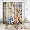 thumbnail image 1 of FMSHPON Floral Butterfly Butterfly Butterfly 4 Piece Bathroom Set Shower Curtain Bath Rug Contour Mat and Toilet Lid Cover, 1 of 8