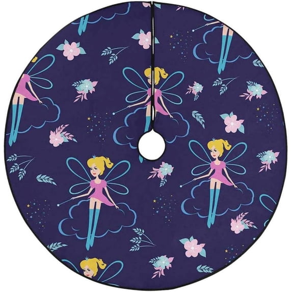 FMSHPON Floral Flower Angel Xmas Christmas Tree Skirt Stand Mat for Holiday Party Decoration Indoor Outdoor 36 inches
