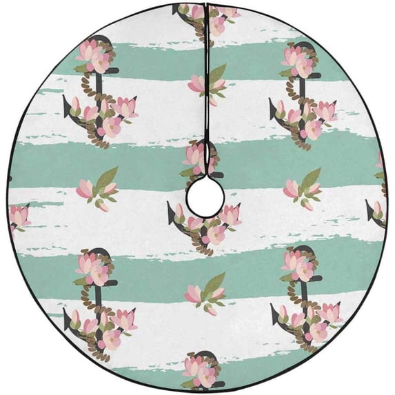 FMSHPON Floral Magnolia Retro Vintage Background Xmas Christmas Tree Skirt Stand Mat for Holiday Party Decoration Indoor Outdoor 36 inches