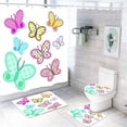 thumbnail image 1 of FMSHPON Flying Butterfly 4 Piece Bathroom Set Shower Curtain Bath Rug Contour Mat and Toilet Lid Cover, 1 of 8