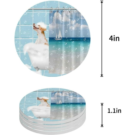 FMSHPON Funny Dog Take A Shower with Bubble Set of 8 Round Coaster for Drinks, Absorbent Ceramic Stone Coasters Cup Mat with Cork Base for Home Kitchen Room Coffee Table Bar Decor