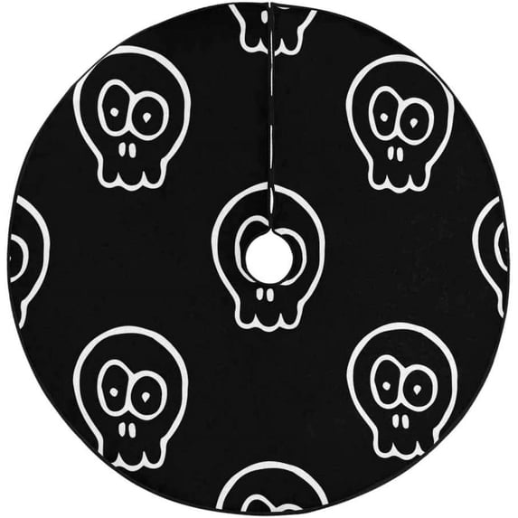 FMSHPON Funny Skull Halloween Black Xmas Christmas Tree Skirt Stand Mat for Holiday Party Decoration Indoor Outdoor 36 inches