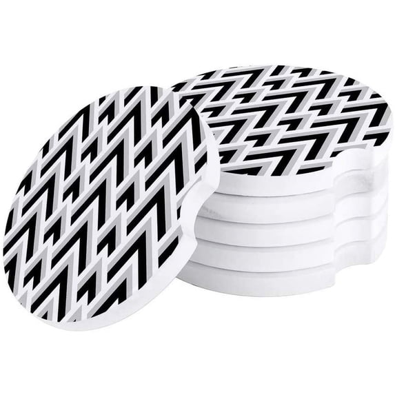 FMSHPON Geometric Abstract Pattern Black Set of 2 Car Coaster for Drinks, Absorbent Ceramic Stone Coasters Cup Mat with Cork Base for Home Kitchen Room Coffee Table Bar Decor