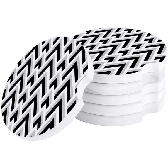 FMSHPON Geometric Abstract Pattern Black Set of 4 Car Coaster for Drinks, Absorbent Ceramic Stone Coasters Cup Mat with Cork Base for Home Kitchen Room Coffee Table Bar Decor