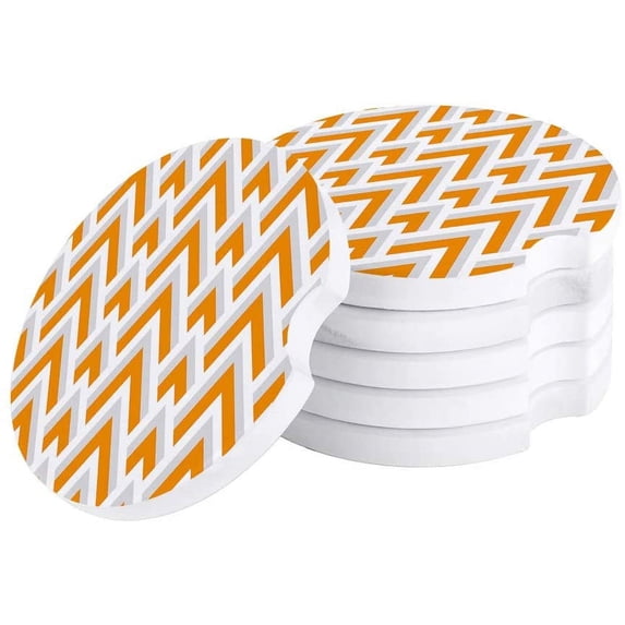 FMSHPON Geometric Abstract Pattern Yellow Set of 2 Car Coaster for Drinks, Absorbent Ceramic Stone Coasters Cup Mat with Cork Base for Home Kitchen Room Coffee Table Bar Decor