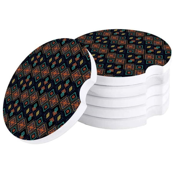 FMSHPON Geometric Abstract Style Pattern Set of 2 Car Coaster for Drinks, Absorbent Ceramic Stone Coasters Cup Mat with Cork Base for Home Kitchen Room Coffee Table Bar Decor