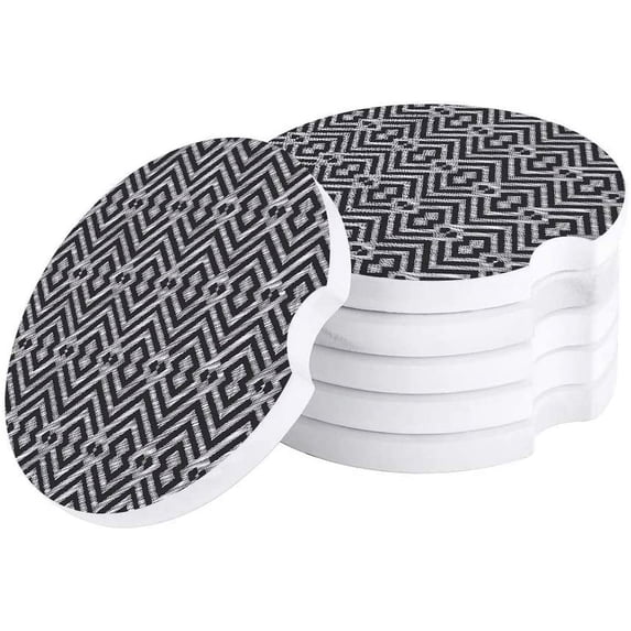 FMSHPON Geometric Black and White Abstract Pattern Set of 2 Car Coaster for Drinks, Absorbent Ceramic Stone Coasters Cup Mat with Cork Base for Home Kitchen Room Coffee Table Bar Decor