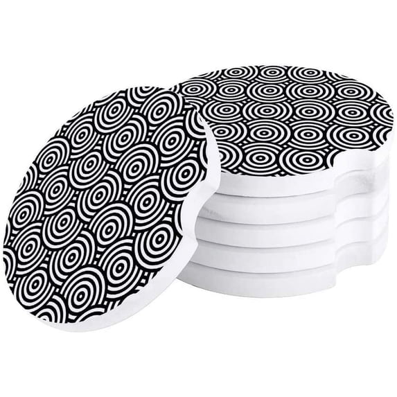 FMSHPON Geometric Circle Pattern Set of 4 Car Coaster for Drinks, Absorbent Ceramic Stone Coasters Cup Mat with Cork Base for Home Kitchen Room Coffee Table Bar Decor