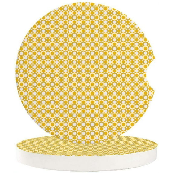 FMSHPON Geometric Dot Pattern White and Yellow Set of 6 Car Coaster for Drinks, Absorbent Ceramic Stone Coasters Cup Mat with Cork Base for Home Kitchen Room Coffee Table Bar Decor